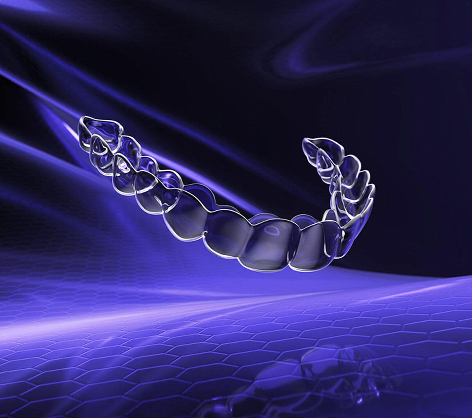 Transparent orthodontic clear aligner for teeth straightening.