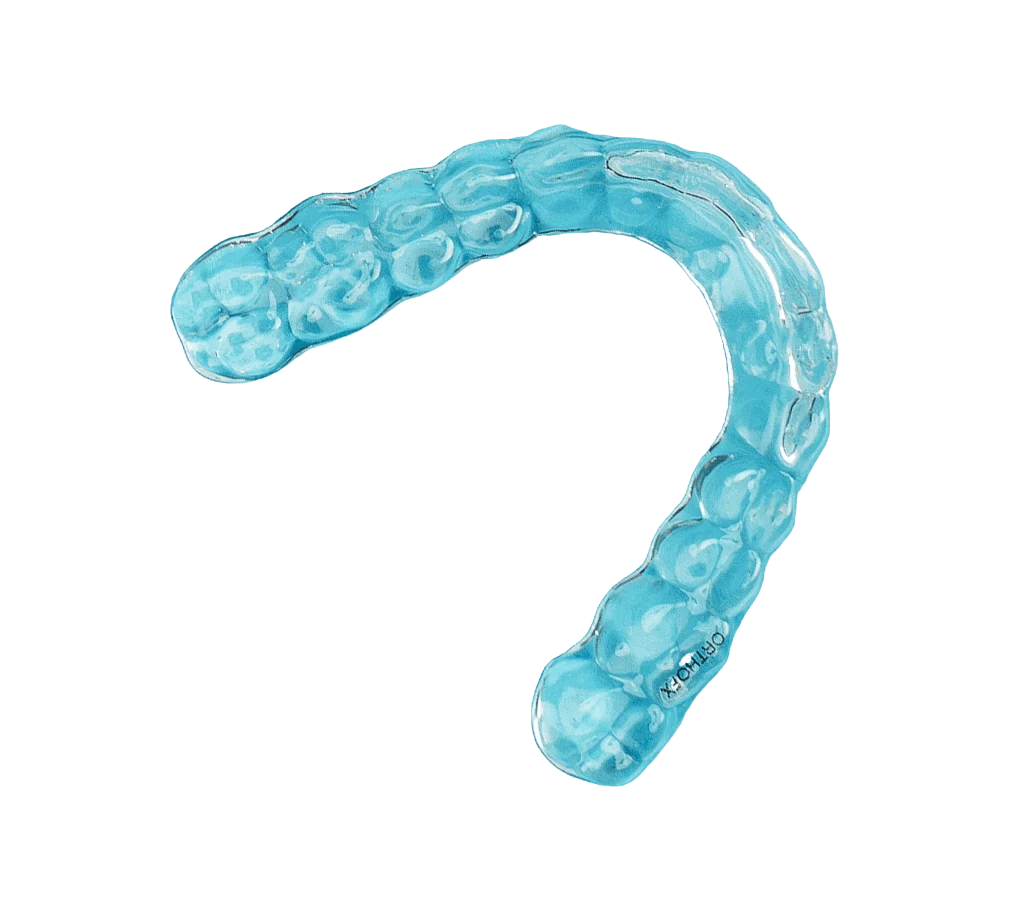 Translucent clear aligner used for orthodontic teeth straightening.